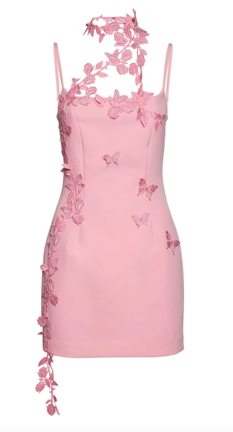 Blumarine - Embroidered Stretch Crepe Mini Dress in Pink, on LUISAVIAROMA